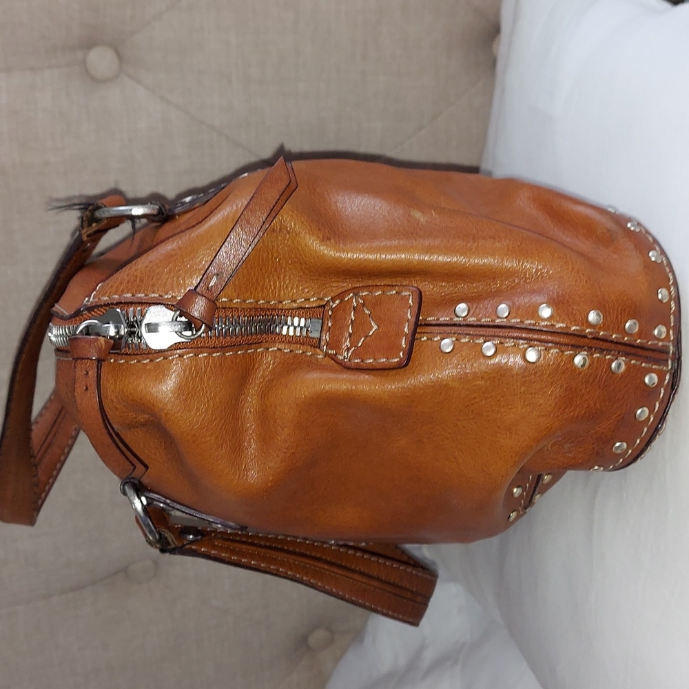 Michael Kors Cognac Astor Leather Stud-Accent Satchel Large - Picture 4 of 16